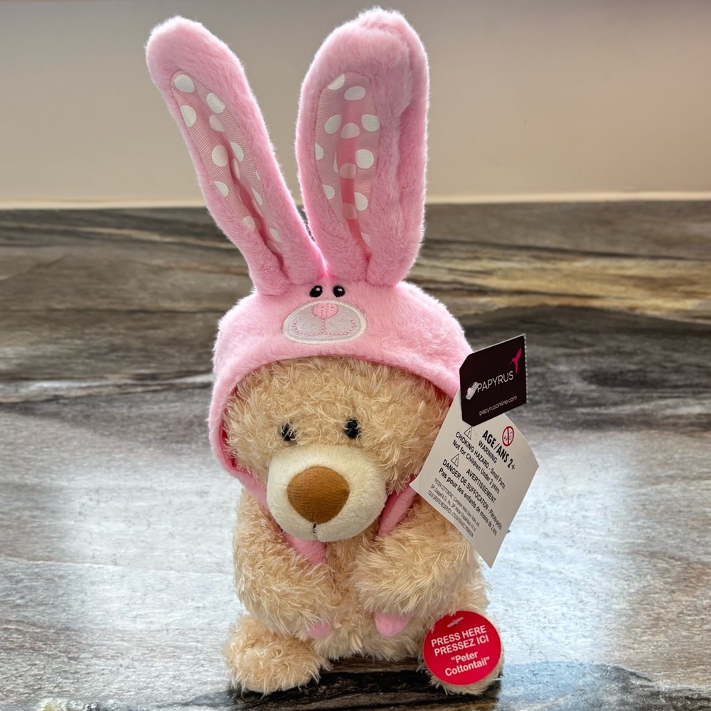 PAPYRUS NWT Peter Cottontail Musical Easter Bear Plush - Interactive - Bunny Hat